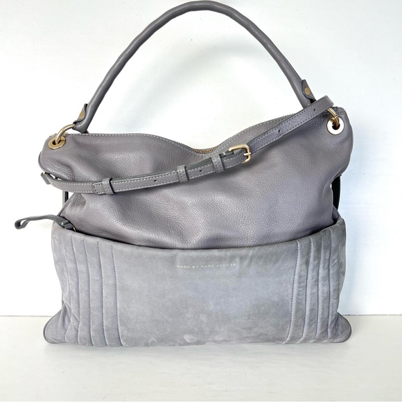 MARC by MARC JACOBS Tread Lightly Grey Leather Suede Crossbody Shoulder Hobo Bag - Picture 5 of 16